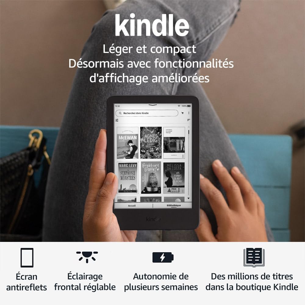 Amazon Kindle (Nouvelle génération) - Le plus léger et compact, avec écran antireflets, changements de page plus rapides et éclairage avant réglable - 16 Go