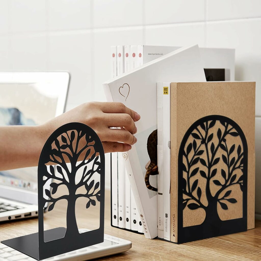 Serre-livres décoratifs en métal noir pour étagères - Butée d'arbre pour livres lourds - Extrémités pour contenir des livres pour la maison et le bureau - En forme d'arbre